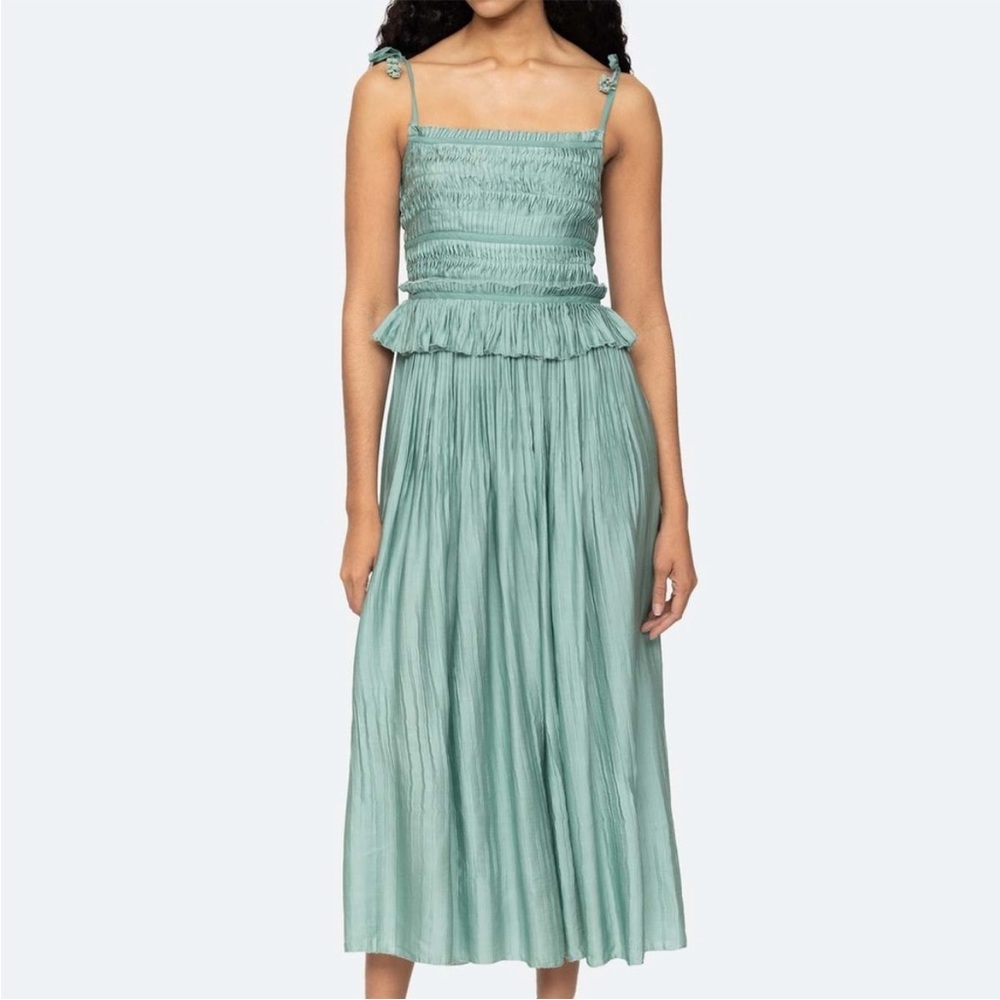 Sea New York Risa Ramie Sage Midi Dress Sz 2